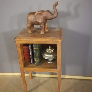 Eléphant sur un petit meuble avec livres Cabinet de curiosités